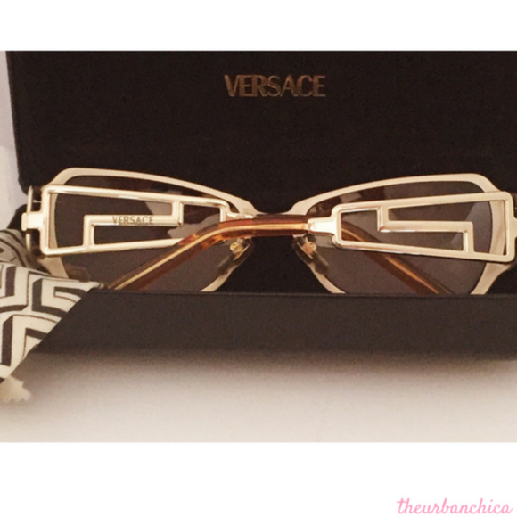 VERSACE Gold Unisex Mirrored Greek Key Sunglasses main image 5